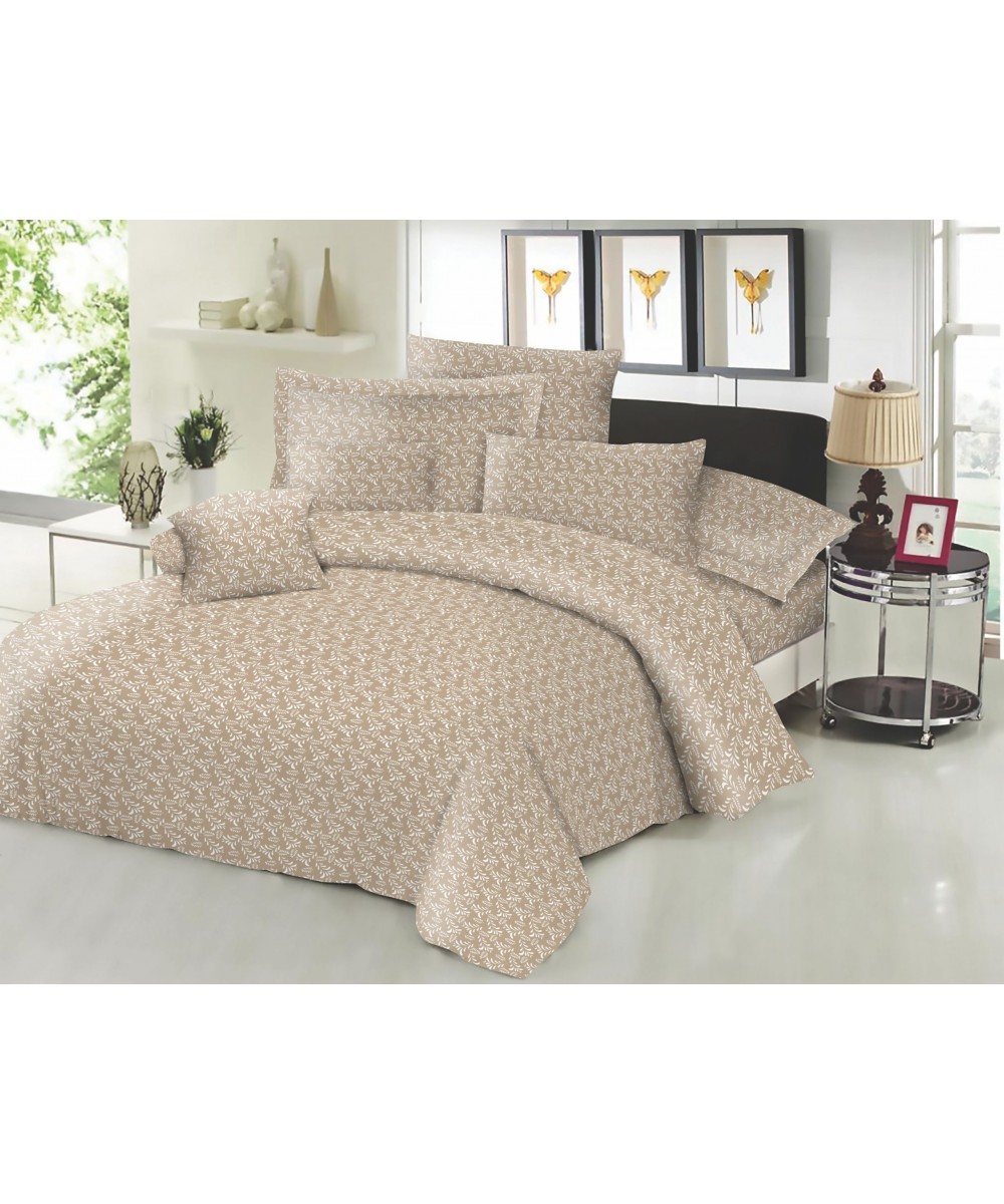 Σετ Σεντόνια ΚΟΜΒΟΣ Cotton Line Printed Fern Beige Διπλα 200x240