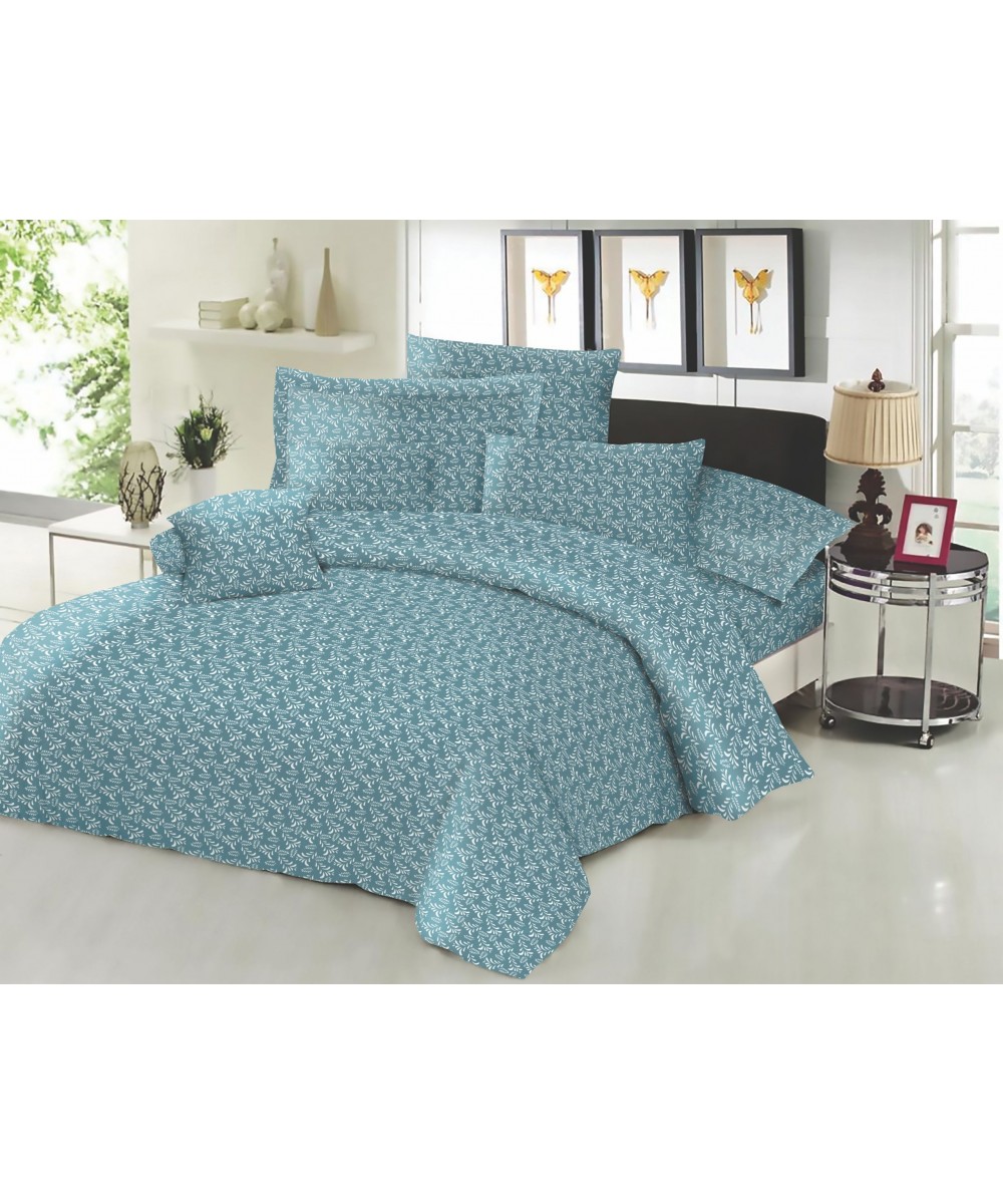 Σετ Σεντόνια ΚΟΜΒΟΣ Cotton Line Printed Fern Petrol Διπλα 200x240