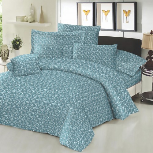 Σετ Σεντόνια ΚΟΜΒΟΣ Cotton Line Printed Fern Petrol Διπλα 200x240