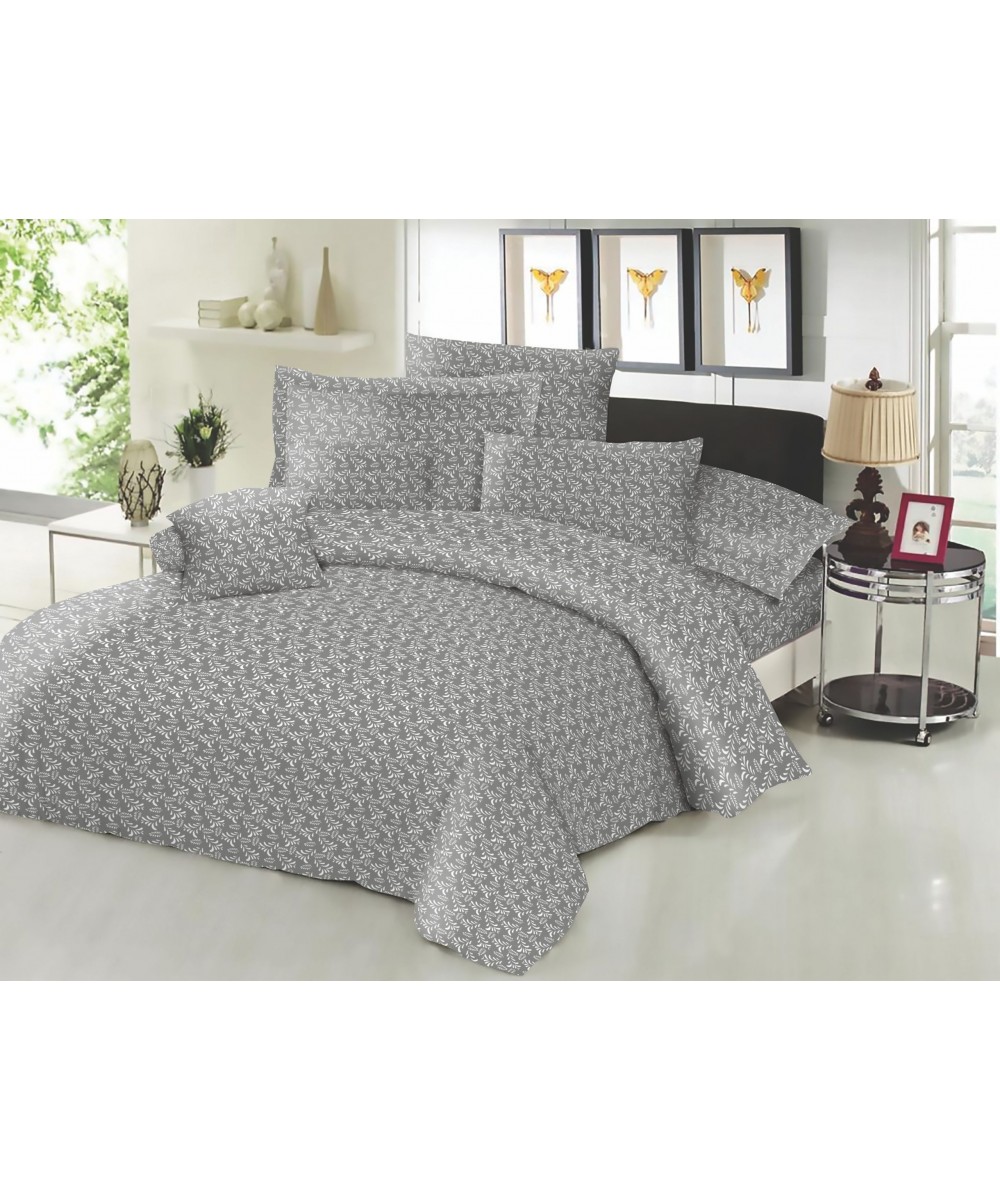 Σετ Σεντόνια ΚΟΜΒΟΣ Cotton Line Printed Fern Grey Διπλα 200x240