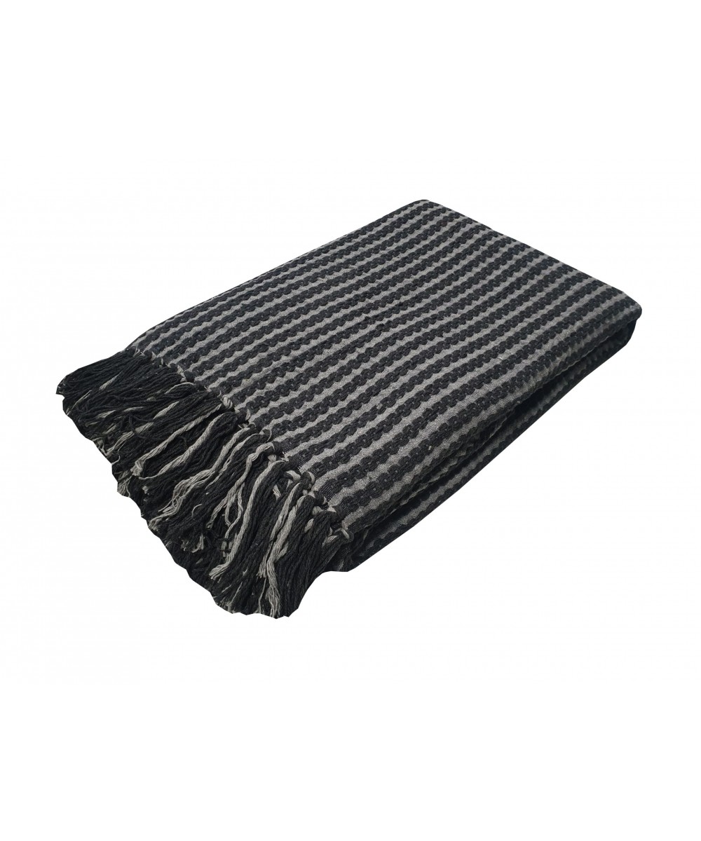 Throw Woven KOMBOS Indian Cotton 4TH Black - Light Gray 180x350