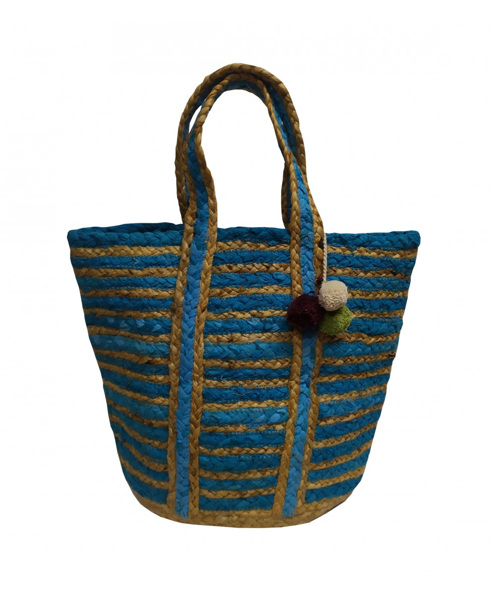 Beach bag KOMBOS 50% Jute - 50% Cotton Natural - Blue 40x50 - Design 4