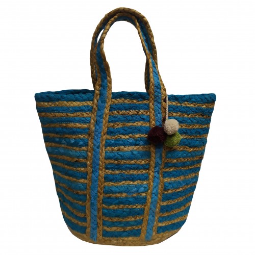 Beach bag KOMBOS 50% Jute - 50% Cotton Natural - Blue 40x50 - Design 4