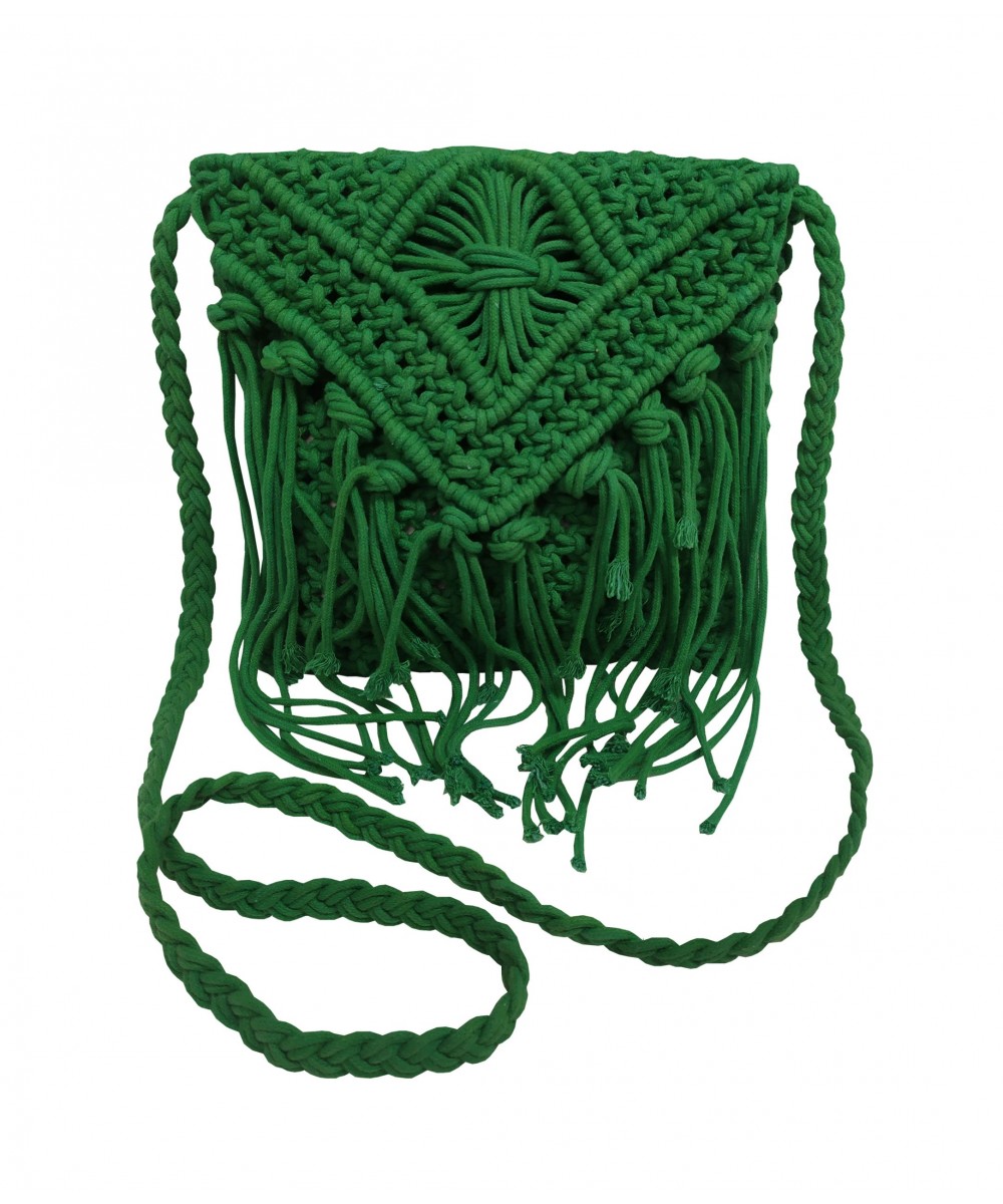 Τσάντα Macrame ΚΟΜΒΟΣ 100%  Βαμβάκι Green 25x20