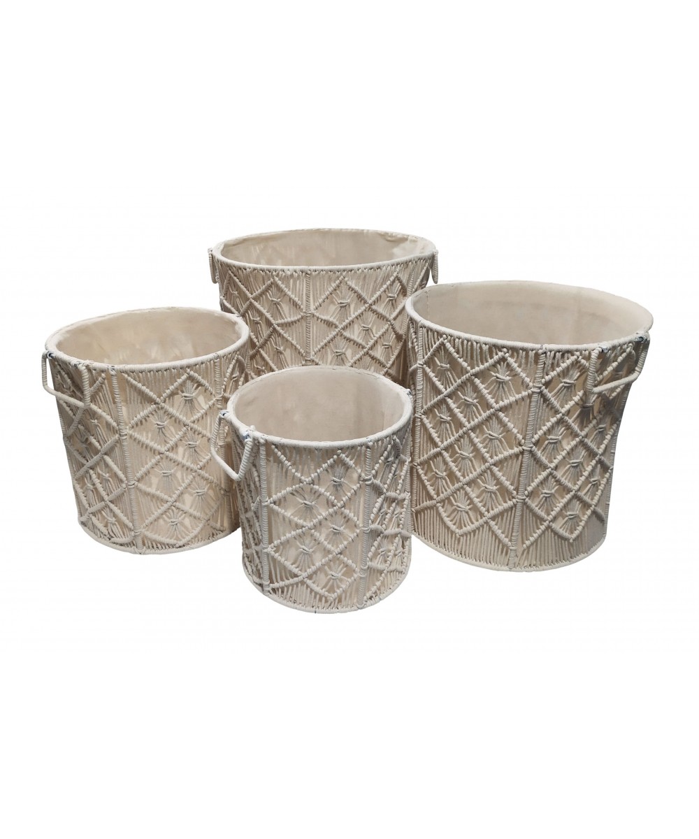 Macrame Baskets Set 4pcs KNOT 100% Cotton Natural (40.64x40.64) (35.56x35.56) (30.48x30.48) (25.40x25.40)