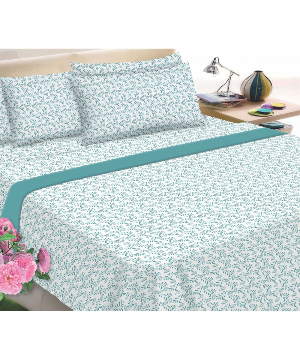 Flannel Sheet Set KOMBOS Printed Extra Double 240x260 Fern Petrol