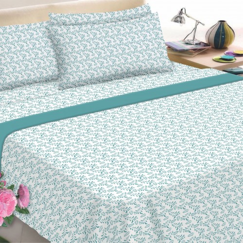 Flannel Sheet Set KOMBOS Printed Extra Double 240x260 Fern Petrol