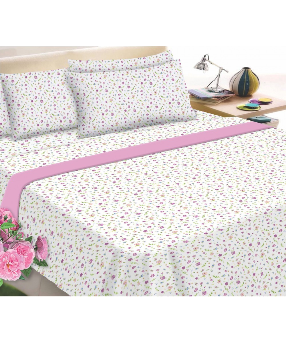 Flannel Sheet Set KOMBOS Printed Extra Double 240x260 Little Rose Mauve