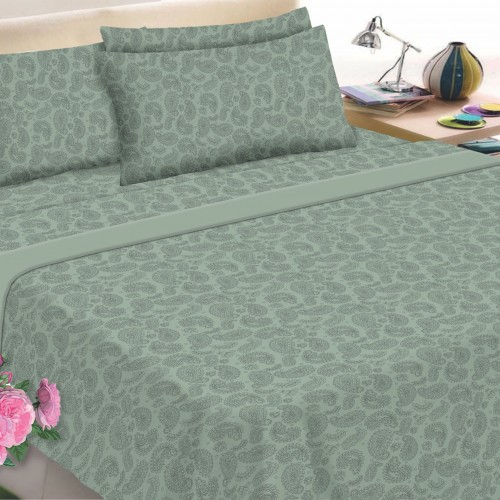 Flannel Sheet Set KOMBOS Printed Extra Double 240x260 Lahore Aqua