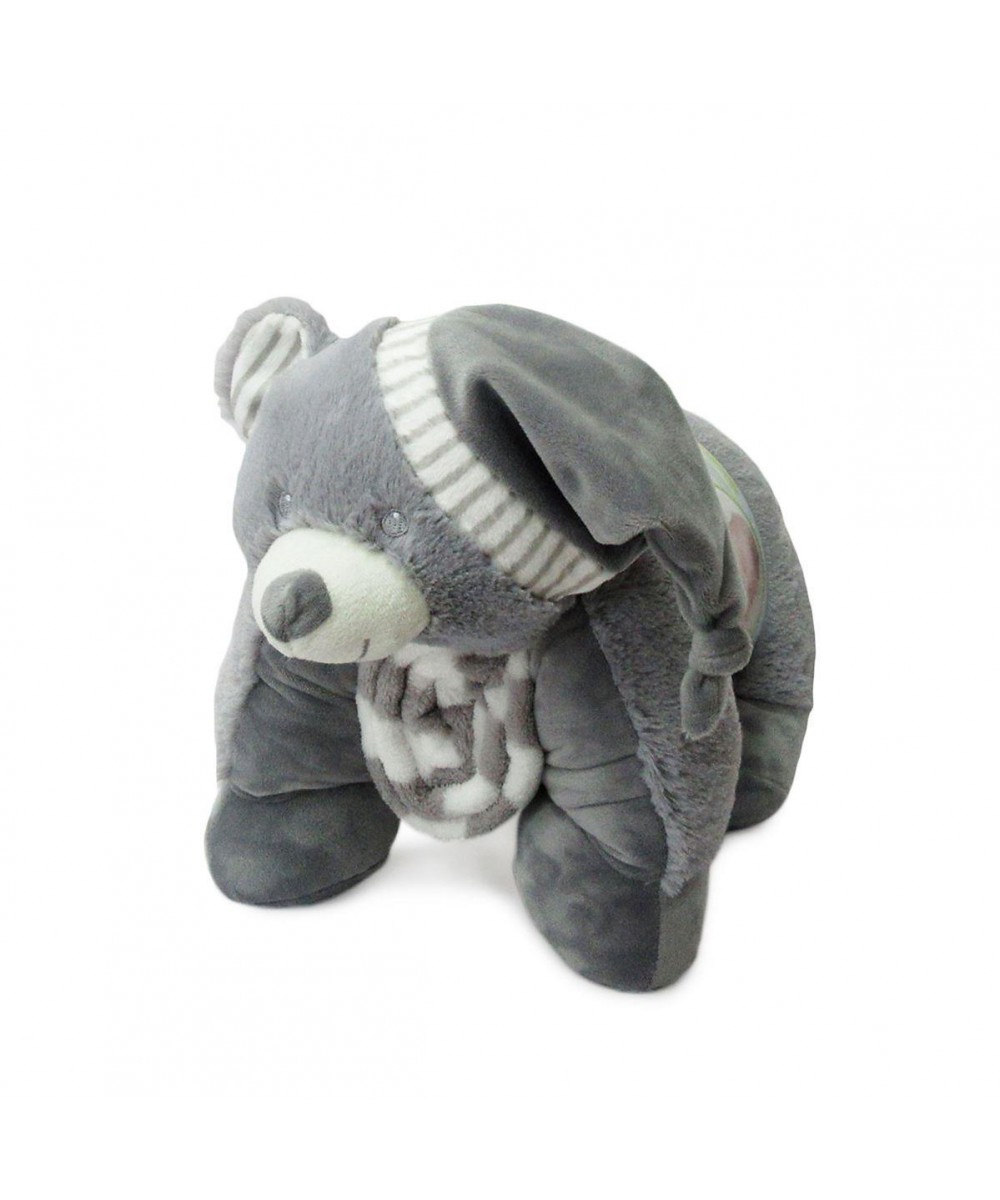 SOFT ANIMAL WITH CORAL FLEECE 70X100 bebe BEAR 05 Height 50 cm GRAY Polyester