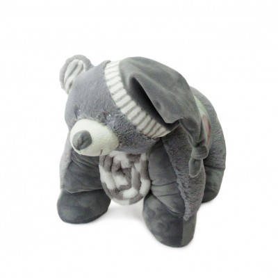 SOFT ANIMAL WITH CORAL FLEECE 70X100 bebe BEAR 05 Height 50 cm GRAY Polyester