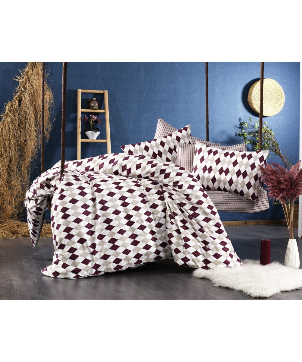 PRINTED SHEETS SET 3 pcs Diamond 326 160X240 Burgundy Flannel cotton 100%