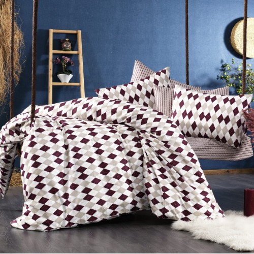 PRINTED SHEETS SET 3 pcs Diamond 326 160X240 Burgundy Flannel cotton 100% 