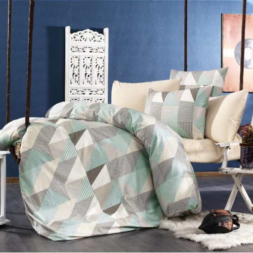 PRINTED SHEETS SET 3 pcs Geometrical 330 160X240 Green-Beige Flannel cotton 100% 