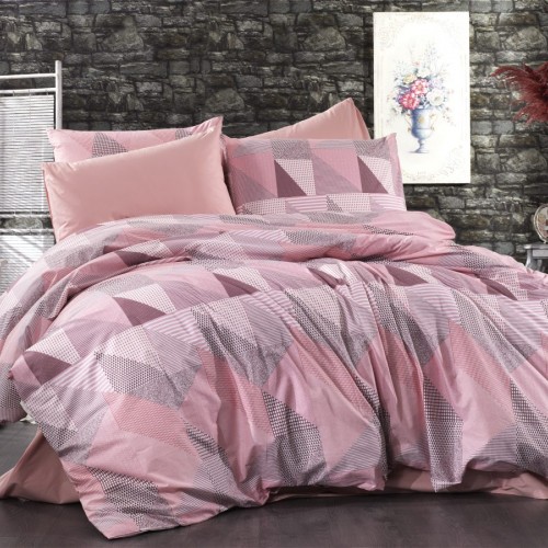 PRINTED SHEETS SET 3 pcs Geometrical 331 220X240 Pink-Salmon Flannel cotton 100% 