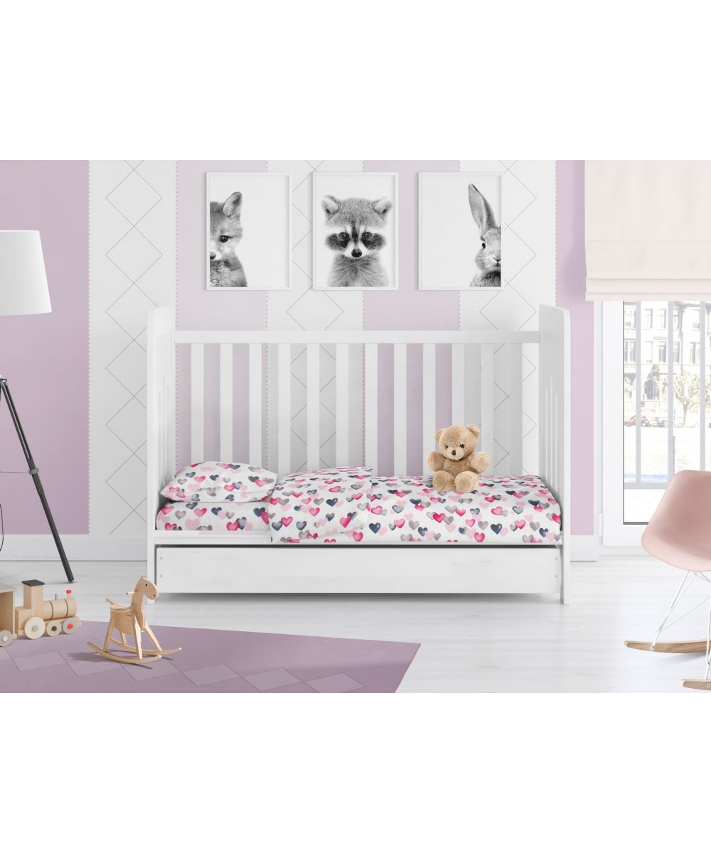 ΚΑΤΩΣΕΝΤΟΝΟ ΜΕ ΛΑΣΤΙΧΟ bebe Hearts 12 0,70X1,40X0,15 Grey-Pink Cotton 100%