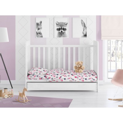 ΚΑΤΩΣΕΝΤΟΝΟ ΜΕ ΛΑΣΤΙΧΟ bebe Hearts 12 0,70X1,40X0,15 Grey-Pink Cotton 100% 