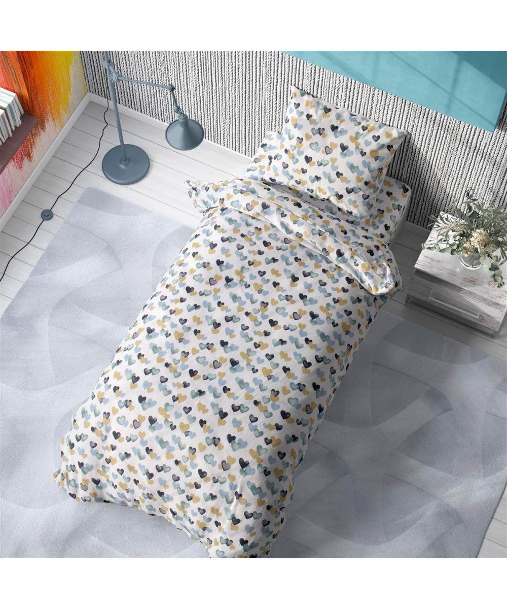 DUVET COVER kids Hearts 11 160X240 Grey-Green Cotton 100%