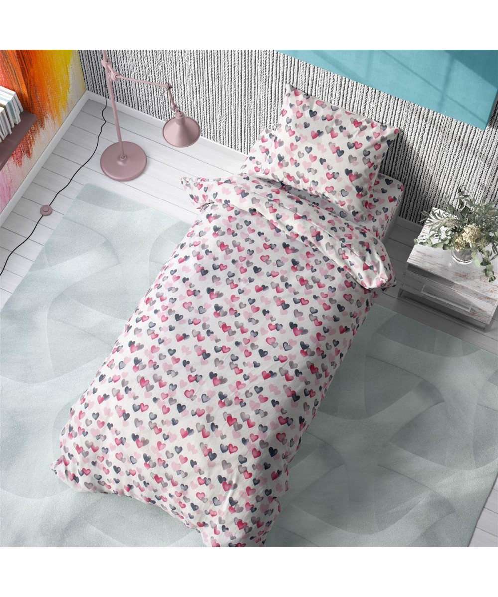 DUVET COVER kids Hearts 12 160X240 Grey-Pink Cotton 100%