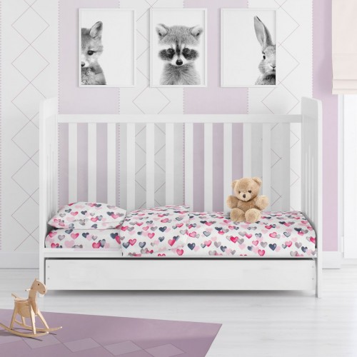 PRINTED SHEETS SET 3 pcs bebe Hearts 12 120X160 Grey-Pink Cotton 100% 