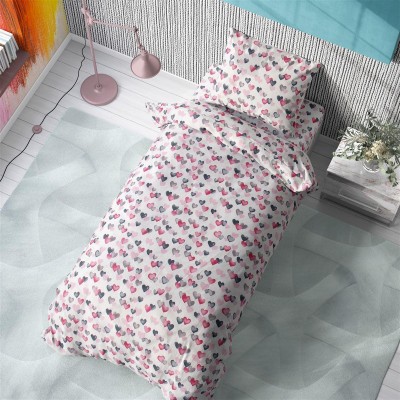 ΣΕΝΤΟΝΙΑ ΕΜΠΡΙΜΕ ΣΕΤ 3 τεμ kids Hearts 12 160X240 Grey-Pink Cotton 100% 