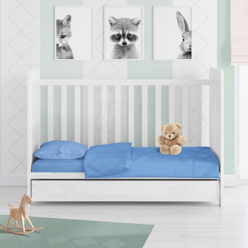 SHEET SET 3 pcs bebe Solid 498 120X160 Sky blue Cotton 100% 