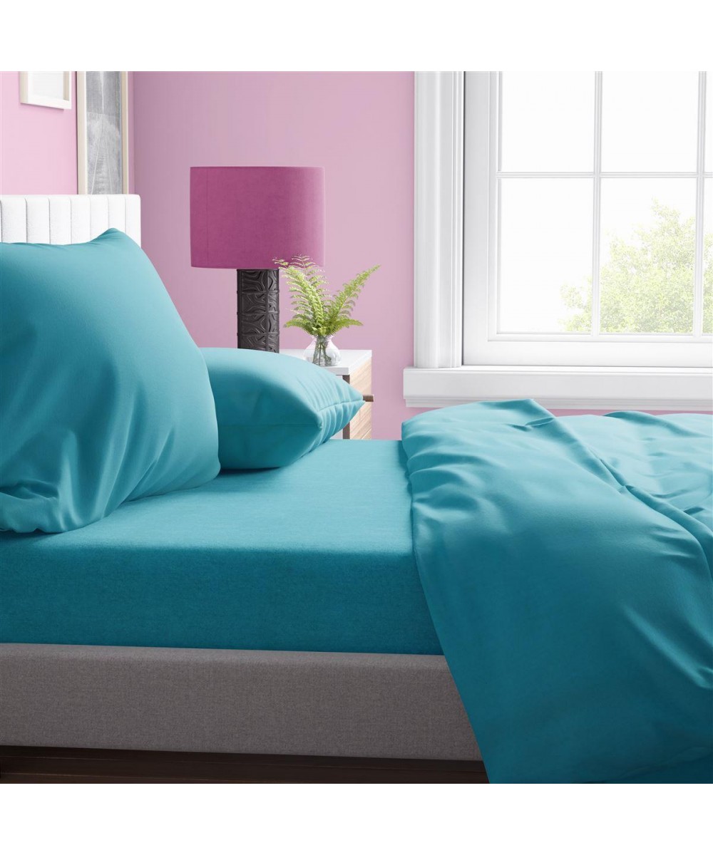 SHEET SET 4 pcs Solid 493 220X240 Turquoise Cotton 100%