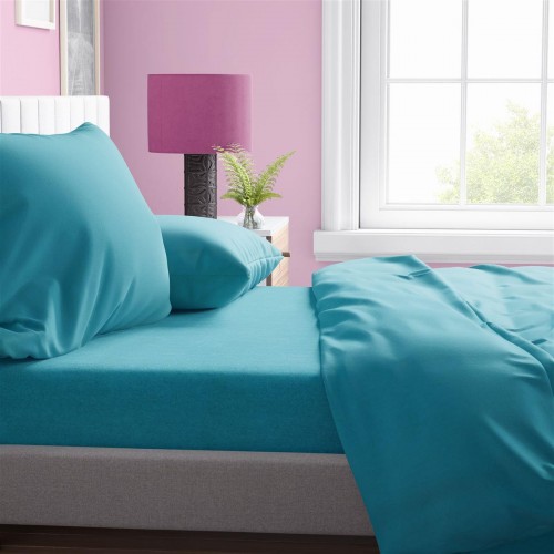 SHEET SET 4 pcs Solid 493 220X240 Turquoise Cotton 100% 