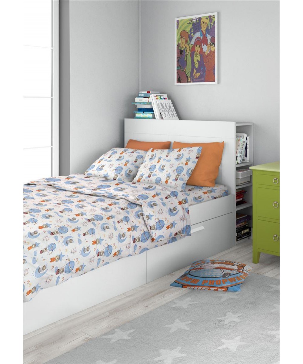 DUVET COVER kids Reach the stars 191 160X240 Sky blue Cotton 100%