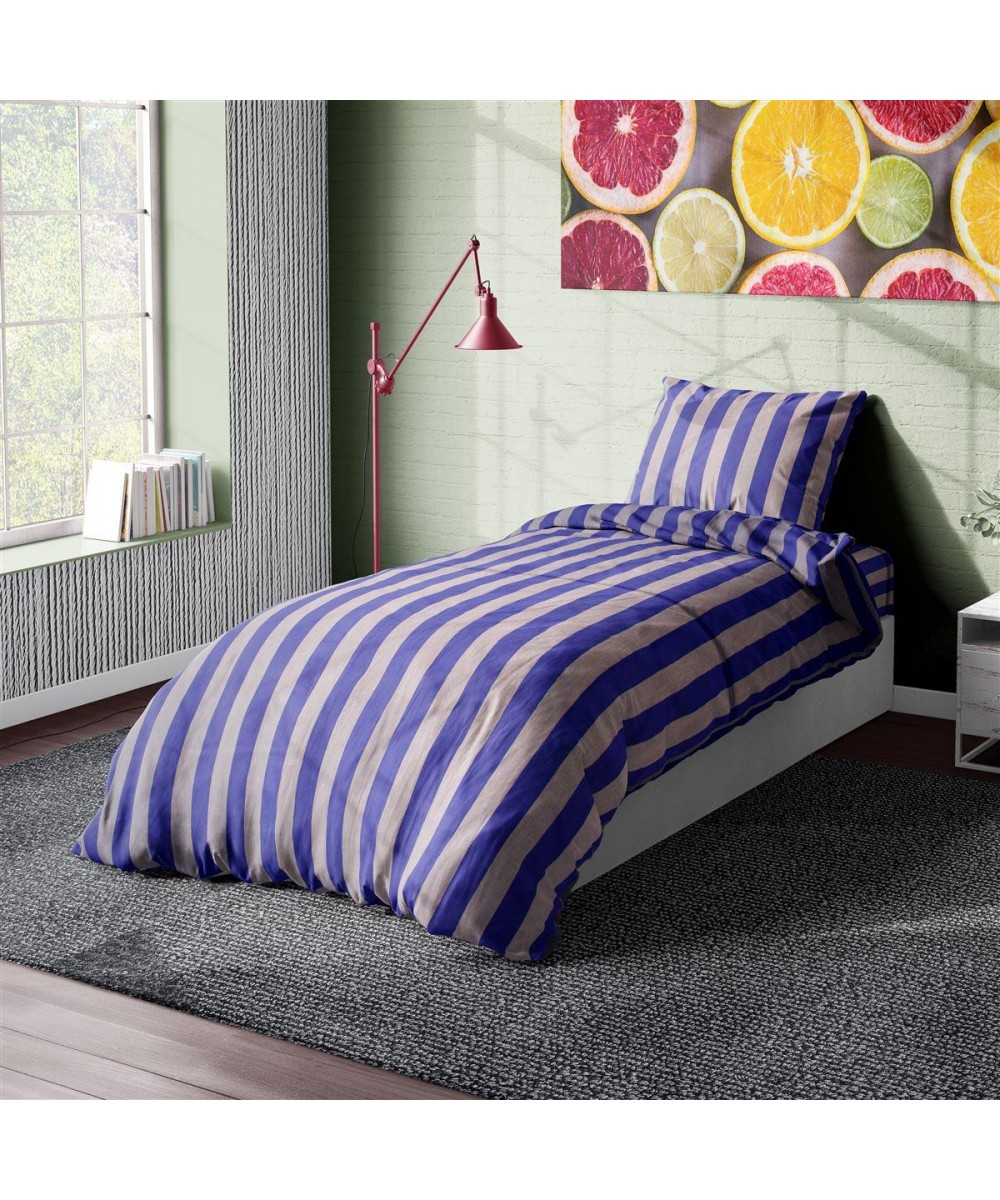 COTTON SATIN SHEETS SET 3 pcs. Stripes 157 Purple-Grey 160X240 Cotton 100%