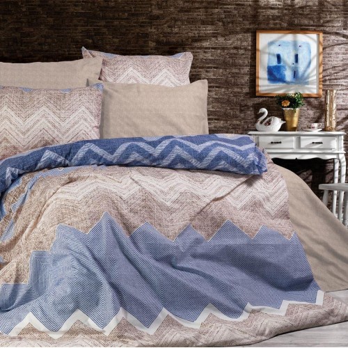 ΣΕΝΤΟΝΙΑ ΕΜΠΡΙΜΕ ΣΕΤ 4 τεμ Αθηνά 407 240X270 Beige-Blue Cott/Pol 70/30