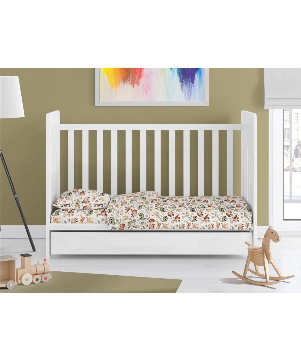 ΚΑΤΩΣΕΝΤΟΝΟ ΜΕ ΛΑΣΤΙΧΟ bebe Dinosaur 515 0,70X1,40X0,15 Beige 100%  Cotton