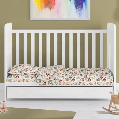 ΚΑΤΩΣΕΝΤΟΝΟ ΜΕ ΛΑΣΤΙΧΟ bebe Dinosaur 515 0,70X1,40X0,15 Beige 100%  Cotton