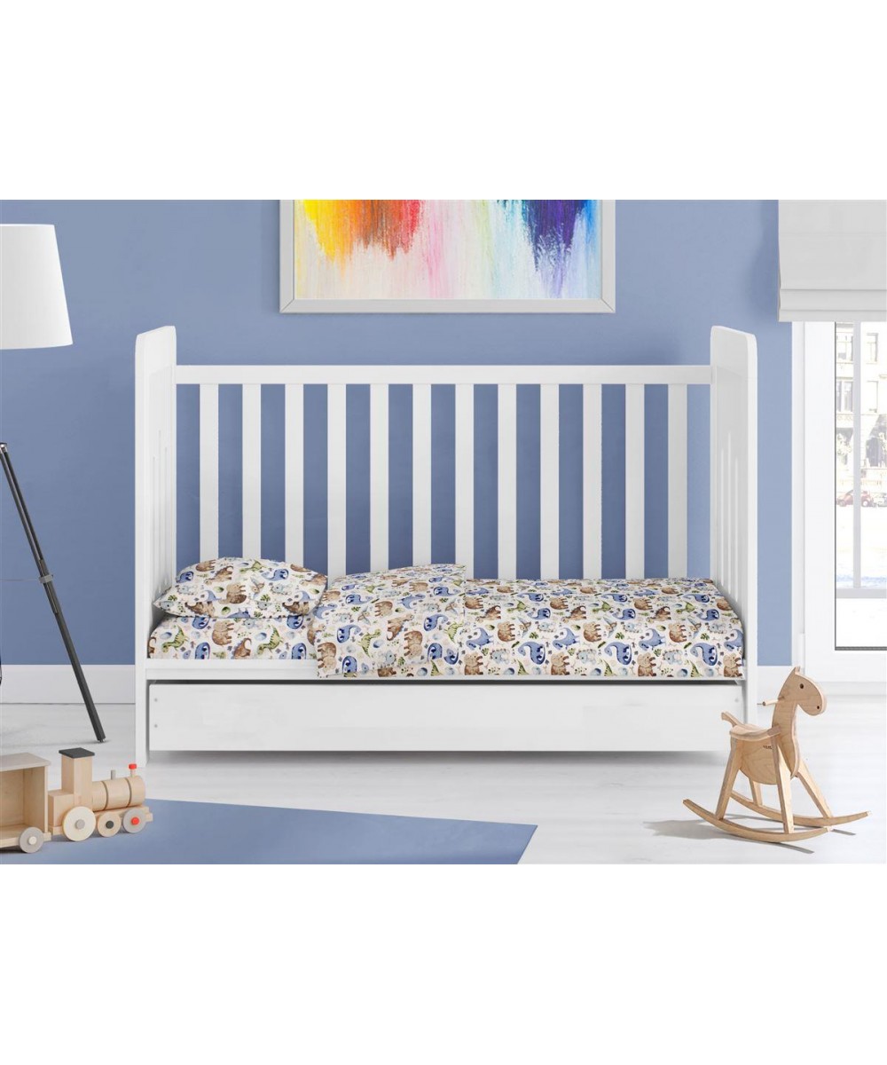 ΚΑΤΩΣΕΝΤΟΝΟ ΜΕ ΛΑΣΤΙΧΟ bebe Dinosaur 517 0,70X1,40X0,15 Sky Blue 100%  Cotton