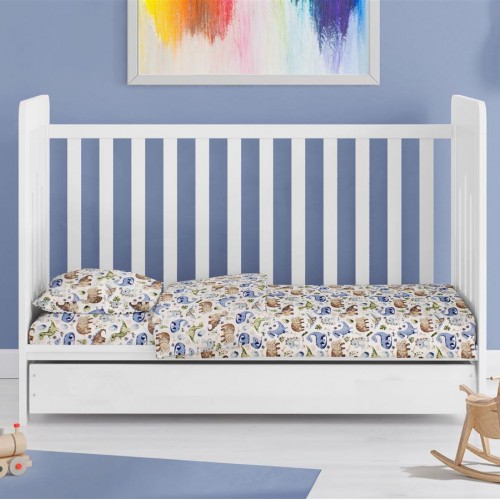 ΚΑΤΩΣΕΝΤΟΝΟ ΜΕ ΛΑΣΤΙΧΟ bebe Dinosaur 517 0,70X1,40X0,15 Sky Blue 100%  Cotton