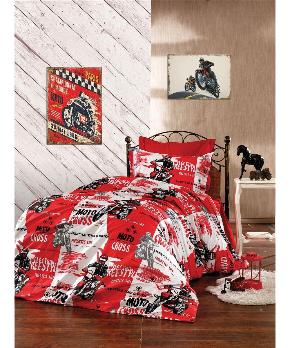 ΣΕΝΤΟΝΙΑ ΕΜΠΡΙΜΕ ΣΕΤ 3 τεμ kids Motocross 288 160X240 Red 70/30 Cott/Pol