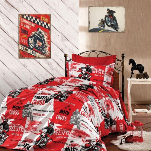 ΣΕΝΤΟΝΙΑ ΕΜΠΡΙΜΕ ΣΕΤ 3 τεμ kids Motocross 288 160X240 Red 70/30 Cott/Pol