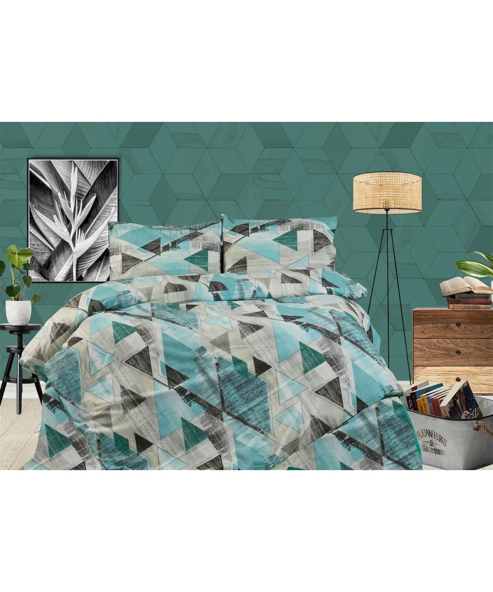 PRINTED SHEETS SET 3 pcs Geometrical 332 220X240 Petrol 100% Cotton Flannel