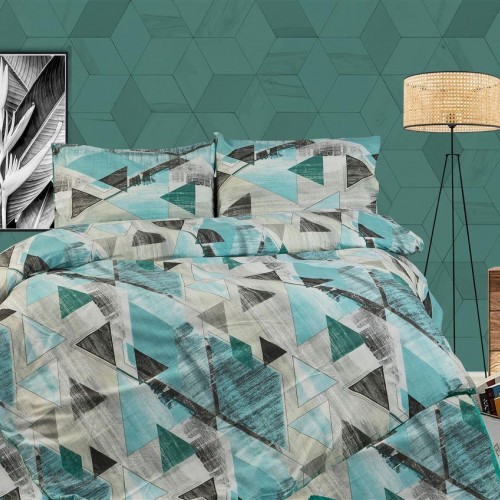 PRINTED SHEETS SET 3 pcs Geometrical 332 220X240 Petrol 100% Cotton Flannel