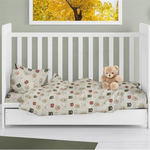 DUVET COVER BEBE Big Cats 27 120X160 Light Olive 100% Cotton Flannel