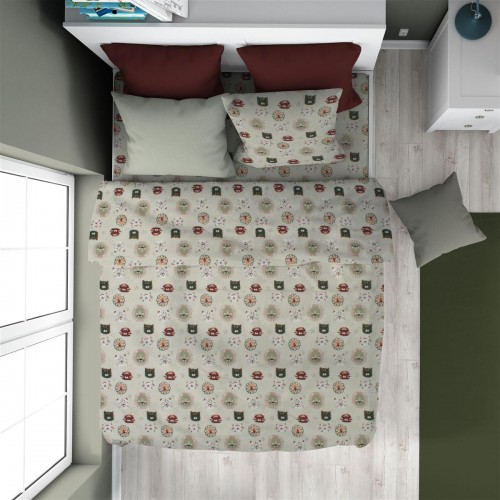 DUVET COVER Kids Big Cats 27 160X240 Light Olive 100% Cotton Flannel