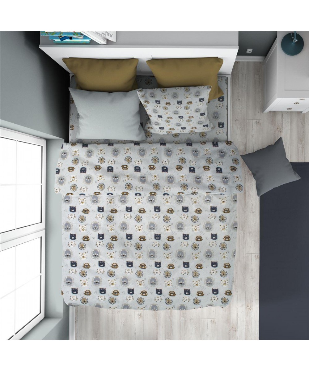 DUVET COVER kids Big Cats 28 160X240 Sky Blue 100% Cotton Flannel