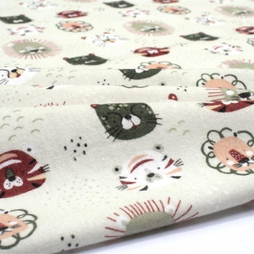 Crib sheet bebe Big Cats 27 80X110 Light Olive 100% Cotton Flannel