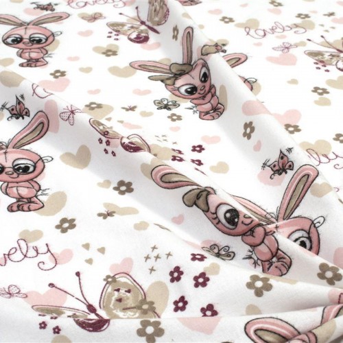 ΚΑΤΩΣΕΝΤΟΝΟ ΜΕ ΛΑΣΤΙΧΟ bebe Bunnies 30 0,70X1,40X0,15 White-Coral 100%  Cotton Flannel