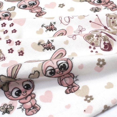 ΠΑΝΑ ΦΑΝΕΛΑ bebe Bunnies 30 80X80 White-Coral 100%  Cotton Flannel