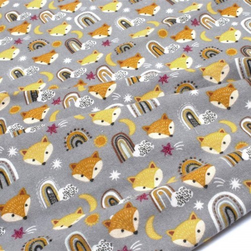 FLANNEL DIAPER bebe Fox 53 80X80 Gray 100% Cotton Flannel