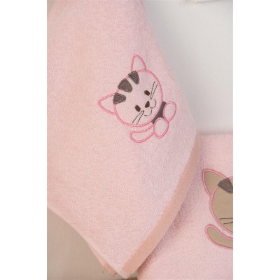 ΠΕΤΣΕΤΑ Με Κέντημα Σετ 2 τεμ bebe Kitty 136 30X50,70X140 Ροζ 100%  Cotton