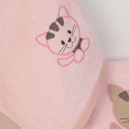 ΠΕΤΣΕΤΑ Με Κέντημα Σετ 2 τεμ bebe Kitty 136 30X50,70X140 Ροζ 100%  Cotton