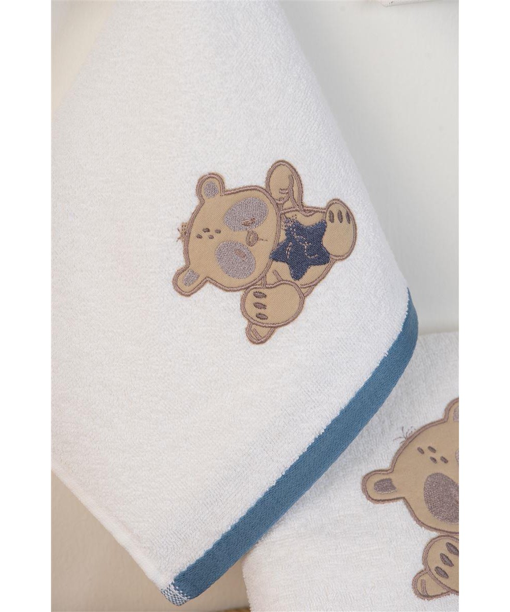 ΠΕΤΣΕΤΑ Με Κέντημα Σετ 2 τεμ bebe Star Bear 152 30X50,70X140 Λευκό 100%  Cotton