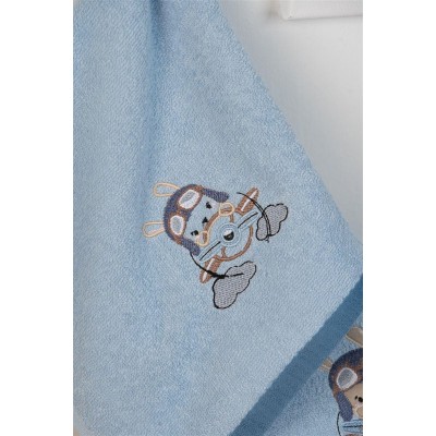 ΠΕΤΣΕΤΑ Με Κέντημα Σετ 2 τεμ bebe Airplane 156 30X50,70X140 Σιελ 100%  Cotton